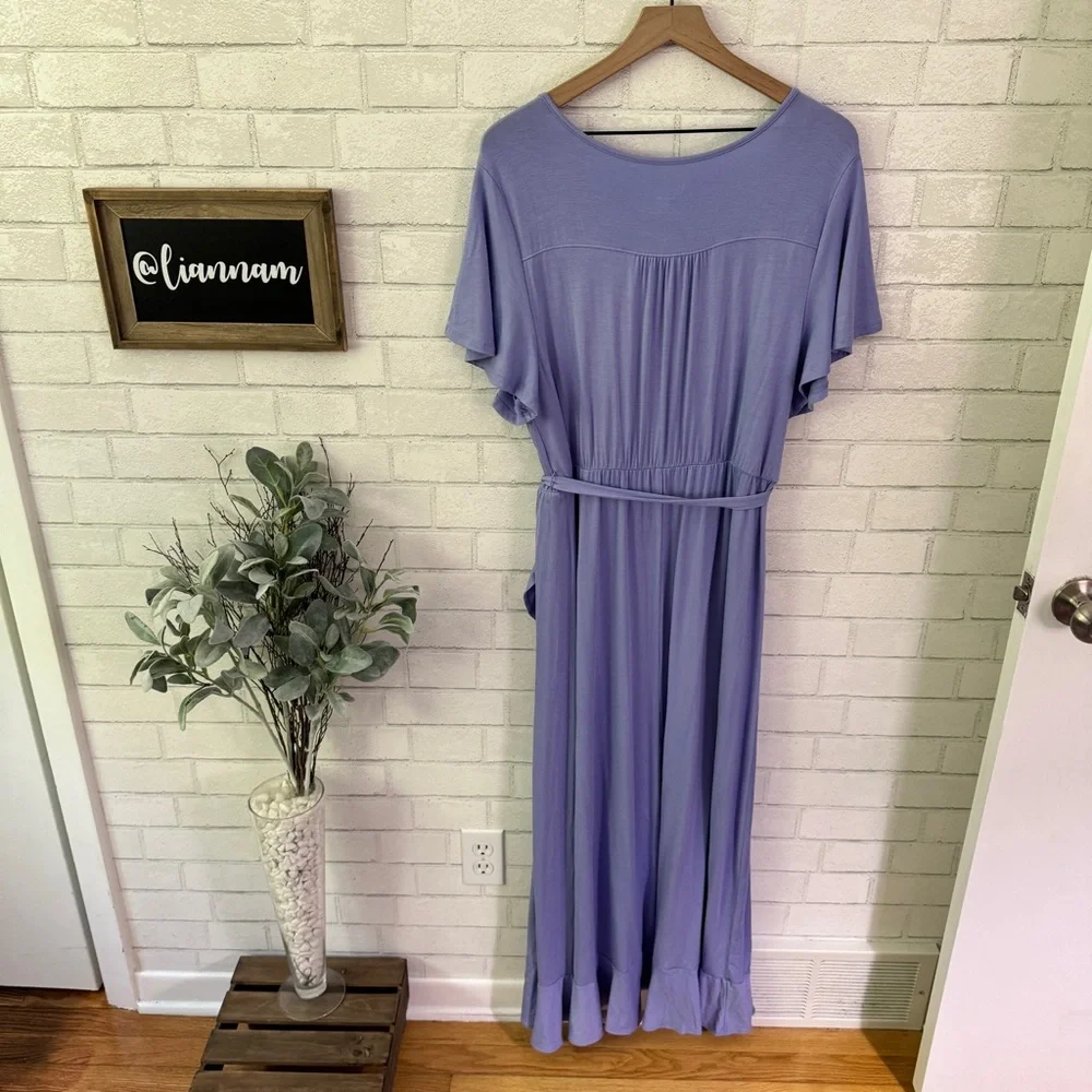 ISABEL Maternity Lilac Faux Wrap Short Sleeve Maxi Dress - Picture 8 of 10